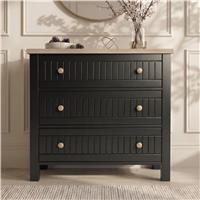 Linra Painted 3 Drawer Chest of Drawers with Oak Top - Black