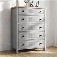 Linra Painted Tall 5 Chest of Drawers - Bedroom Drawers - Grey