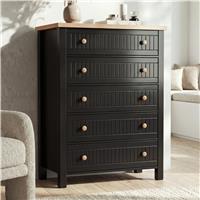 Linra Painted Tall 5 Chest of Drawers - Bedroom Drawers - Black