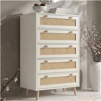 Wovena Rattan 5 Drawer Tallboy Chest of Drawers - White