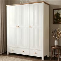 Linra 3 Door Wardrobe With Drawers and Shelves - Blue Painted - White