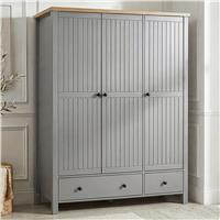Linra 3 Door Wardrobe With Drawers and Shelves - Blue Painted - Grey