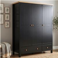 Linra 3 Door Wardrobe With Drawers and Shelves - Blue Painted - Black