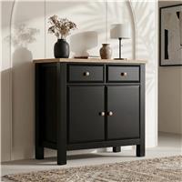 Haven Sideboard Cabinet with Oak Top and Storage - Black