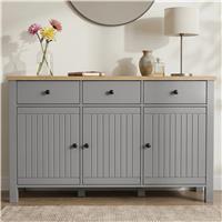 Linra Sideboard Cabinet with Drawers and Oak Veneer Top - Grey