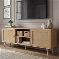 Wovena Rattan TV Unit with 2 Door Storage Cabinet, 140cm - Oak