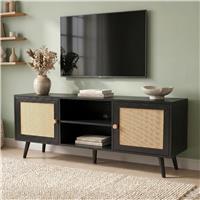 Wovena Rattan TV Unit with 2 Door Storage Cabinet, 140cm - Black