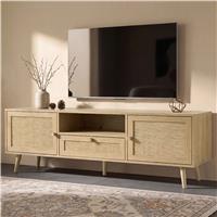 Wovena Rattan TV Unit with 2 Door Storage Cabinet, 160cm - Oak