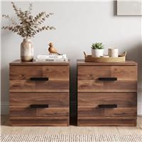 Blythe Pair of 2 Drawer Bedside Tables, Wooden Handle - Dark Bronx