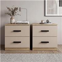 Blythe Pair of 2 Drawer Bedside Tables, Wooden Handle - Oak Cashmere