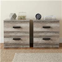 Blythe Pair of 2 Drawer Bedside Tables, Wooden Handle - Ash Grey