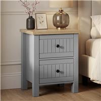 Linra Painted 2 Drawer Bedside Table with Oak Top - Grey