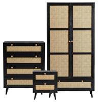 Wovena Rattan 3 Piece Bedroom Set- Pine Legs - Black