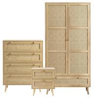 Wovena Rattan 3 Piece Bedroom Set- Pine Legs - Oak Effect