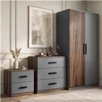 Blythe 3 Piece Bedroom Furniture Set - Wardrobe & Drawers - Walnut Grey