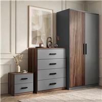 Blythe 3 Piece Bedroom Set - Wardrobe & Drawers - Walnut Grey