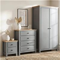 Haven Painted 3 Piece Bedroom Set with Oak Top - Grey