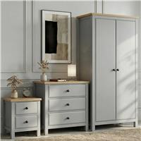 Haven Painted 3 Piece Bedroom Furniture Set - Oak Top - Grey