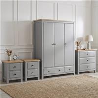 Haven Painted 4 Piece Bedroom Furniture Set - Oak Top - Grey
