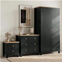 Linra Painted 3 Piece Bedroom Furniture Set - Oak Top - Black