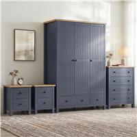 Linra Painted 4 Piece Bedroom Set - Oak Top - Blue
