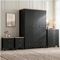 Linra Painted 4 Piece Bedroom Set - Oak Top - Black