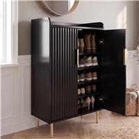 Fluted Painted 5 Tier Shoe Storage Cabinet Hallway - Black