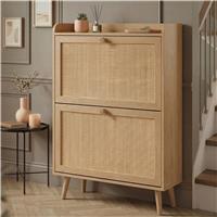 Wovena Rattan 2 Door Shoe Storage Cabinet Hallway - Oak Effect
