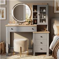 Linra Painted Dressing Table with LED Mirror and Storage - Grey