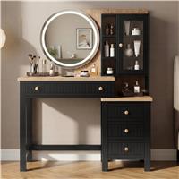 Linra Painted Dressing Table with LED Mirror and Storage - Black