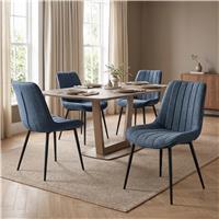 Vertical Lining Fabric Dining Chairs Set of 4 & Set of 2 - Set of 4 / Blue