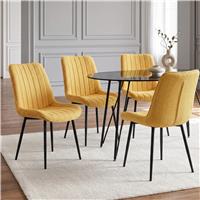 Vertical Lining Fabric Dining Chairs Set of 4 & Set of 2 - Set of 4 / Mustard