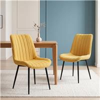 Vertical Lining Fabric Dining Chairs Set of 4 & Set of 2 - Set of 2 / Mustard