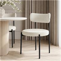 Boucle Dining Chairs Set of 4 with Curved Back - Cream