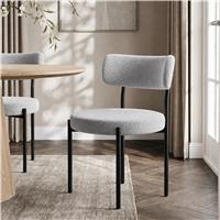 Boucle Dining Chairs Set of 4 with Curved Back - Light Grey