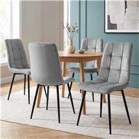 Velvet Dining Chairs Set of 4 - Light Grey