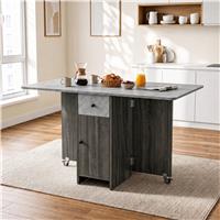 Space Saving Drop Leaf Dining Table with Storage - Grey