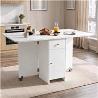 Space Saving Drop Leaf Dining Table with Storage - White
