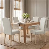 Nailhead High Back Dining Chairs Wooden Legs