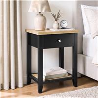 Shaker bedside table with drawer and open shelf - Black