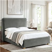 Plush Velvet Ottoman Storage Bed with Comfy Backrest - Double / Grey