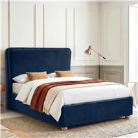 Plush Velvet Ottoman Storage Bed with Comfy Backrest - Double / Blue