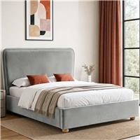 Plush Velvet Ottoman Storage Bed with Comfy Backrest - King / Light Grey