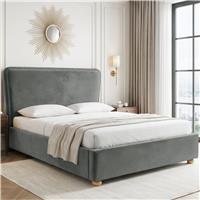 Plush Velvet Ottoman Storage Bed with Comfy Backrest - King / Grey