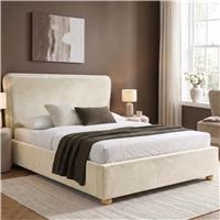 Plush Velvet Ottoman Storage Bed with Comfy Backrest - King / Beige