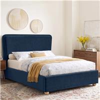 Plush Velvet Ottoman Storage Bed with Comfy Backrest - King / Blue