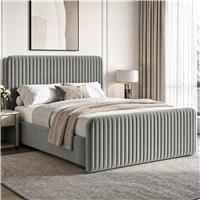 Vertical Line Ottoman Storage Bed | Tall Padded Headboard - Double / Light Grey