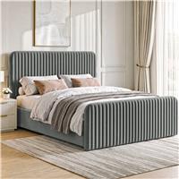 Vertical Line Ottoman Storage Bed | Tall Padded Headboard - Double / Grey