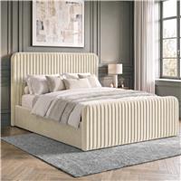 Vertical Line Ottoman Storage Bed | Tall Padded Headboard - Double / Beige