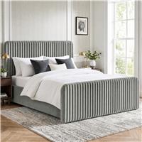 Vertical Line Ottoman Storage Bed | Tall Padded Headboard - King / Light Grey